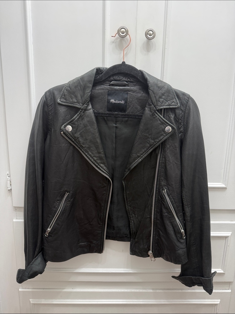 Madewell Black Leather Moto Jacket with Silver Zippers
